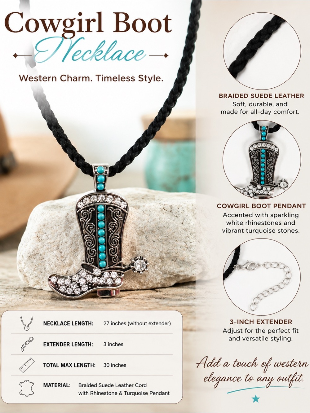 paparazzi Turquoise and Black Cowgirl Boot Necklace